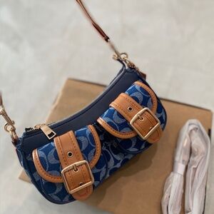 Coach Ashton Baguette Bag In Signature Canvas Denim/Brown